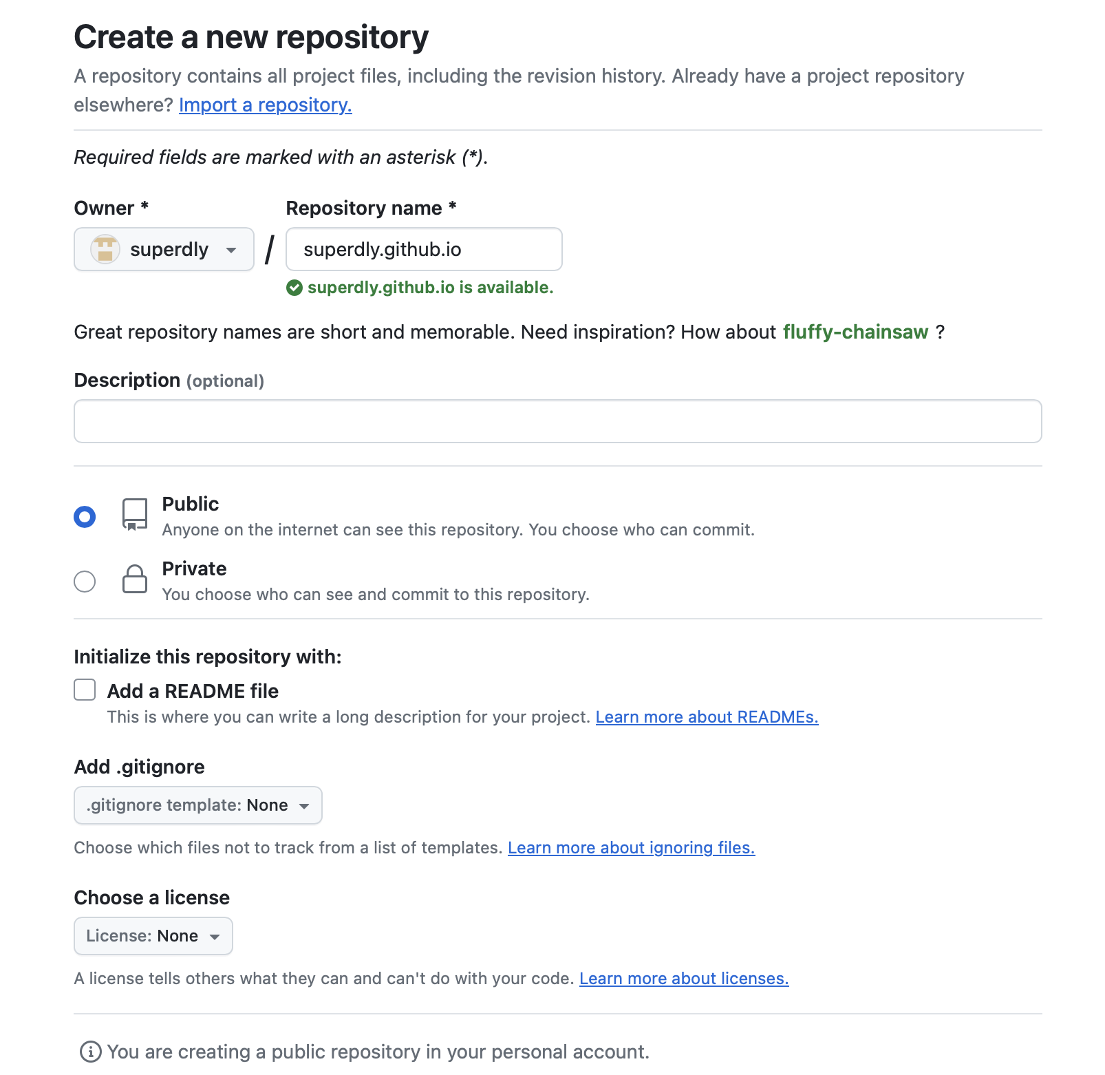 创建用户名同名仓库